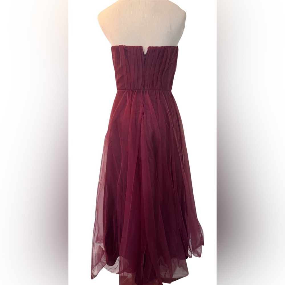 [Badgley Mischka] Burgundy Strapless Tulle Midi Dress Size 4 - Picture 2 of 11
